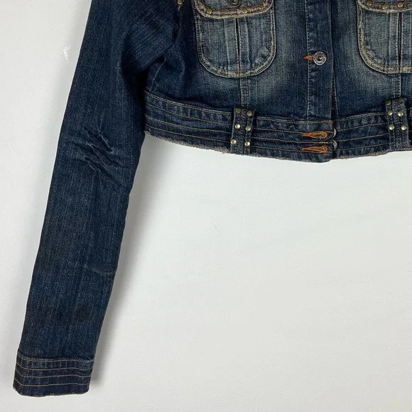 Vintage | Leo Roma 90s Grunge Studded Ultra Cropped Denim Bolero Jacket | M - Picture 4 of 11